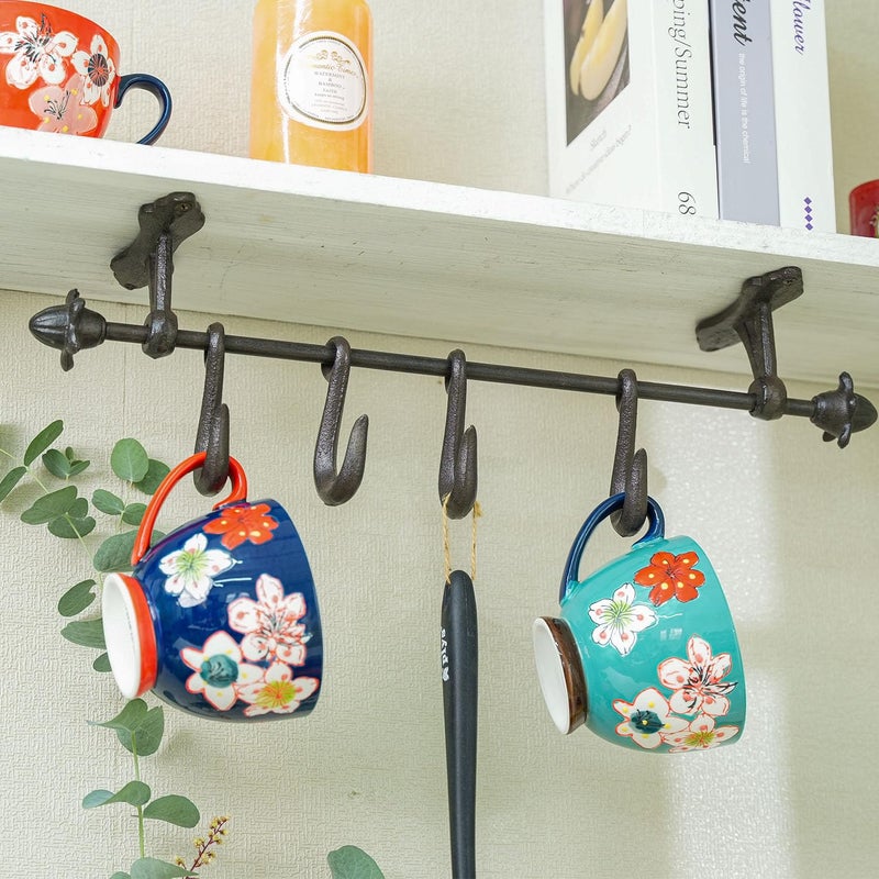Sungmor Vintage Cast Iron Wall Hook Rack - Rustic Farmhouse Wall-Mounted Hanger for Coats, Keys, Mugs, Towels - Heavy Duty Decorative Organizer with 4 Removable Hooks - Image 3
